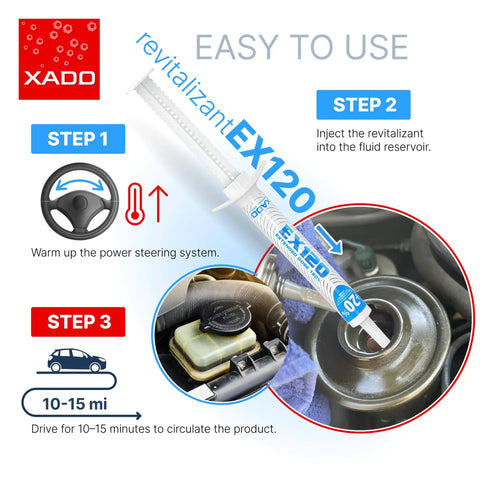 Power Steering Fluid Additive EX120 Revitalizant For Steering System Booster Wear Protection And Pump Howl Elimination Repairs Hydraulic Components Quiet Steering Metal Repair Conditioner And Protective Fluid Treatment