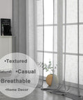 Gray Faux Linen Sheer Curtains Set, 2 Panels Each 40x96 Inches, light filtering rod pocket drapes in farmhouse living room