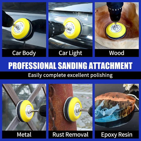 3 Inch Gold Sanding Discs Set For Drill Attachment on car body, light, wood, metal, rust, epoxy resin