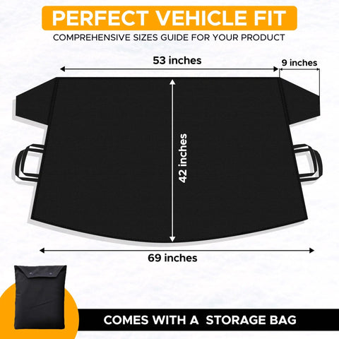 Universal Windshield Cover For Ice And Snow, Heavy Duty 600D Oxford Fabric, 69x42 inches with storage bag, dimension view