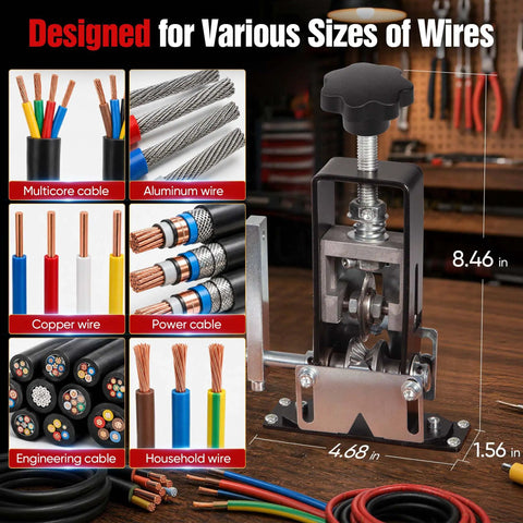 Straight Up Manual Wire Stripping Machine For Copper Cable with adjustable jaw, stripping various wire sizes including aluminum and copper.