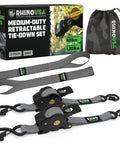 Heavy-Duty Retractable Ratchet Straps Two-Pack, 1-Inch X 10-Feet Long, 1209-Lb Capacity, Gray Cargo Tie-Downs For Trucks And Trailers, Smooth-Pulling Design loads gear in a flash without the headache, with product packaging.