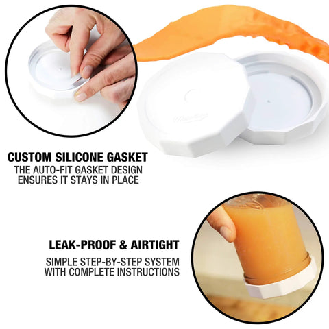 Tough Tops Regular Mouth Mason Jar Lids White BPA Free Plastic Screw Caps For Leakproof Airtight Storage with silicone gasket