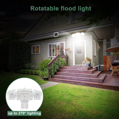 Solar Security Light With Motion Sensor Rechargeable 2400mAh Battery Delivers 1600 Lumen Flood Light IP65 Weatherproof