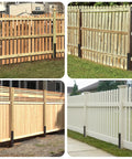 Two Pack Heavy Duty Fence Post Repair Kit With Black Powder Coated Post Anchors installed on various wooden fences
