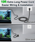 Compact Submersible Pump 160 GPH 120V 10W With 9.9 Foot Power Cord And 4 Foot Lift for aquariums, showing cord comparison