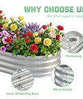 Oval Galvanized Raised Garden Bed Set 3 Pack 6x3x1ft Metal Garden Beds Planter Boxes Outdoor Durable Raised Beds Silver with flowers