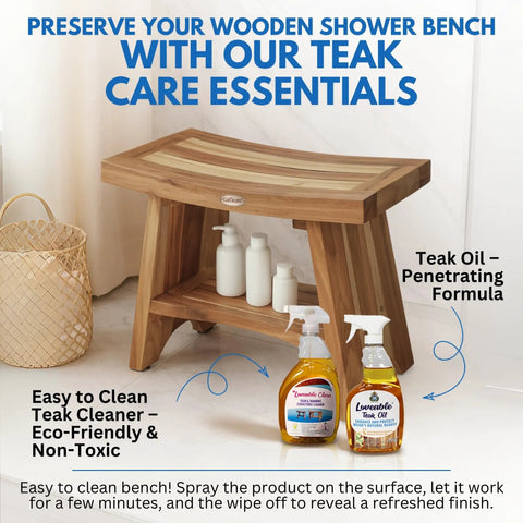 24 Inch Teak Shower Bench With Storage Shelf Waterproof Bathroom Seat For Adults And Seniors Spa Style Teak Wood Stool