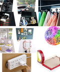 Heavy Duty Double Sided Mounting Tape 1 Inch By 16.5 Feet PE Foam Waterproof Adhesive For Wall Art Pictures And Posters Removable Yet Strong Hold Paint Safe No Nails Needed For Quick Clean Hangs in a collage with LED strip lights, power strip, auto phone holders, towel hooks, and decorative frames.