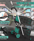 8 In 1 Collapsible Shopping Cart With 350 Lb Capacity in supermarket, showing adjustable handle and foot brake.