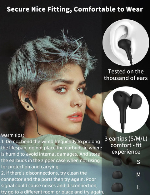 Person wearing USB C Earbuds With Microphone For S26 S25 S24 A16 A17 And Pixel And iPhone Magnetic In Ear Type C Earphone