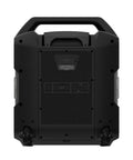 Back view of Block Rocker Kickin Portable Bluetooth Outdoor Party Speaker With Karaoke Microphone, 120W Power, sturdy handle visible