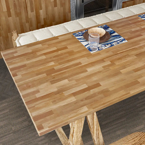 Butcher Block Contact Paper Waterproof Vinyl Wrap for Countertops and Cabinets 32 by 118 Inches Dope Wood Grain Peel and Stick Removable Wallpaper Tables Shelves DIY Kitchen Makeover on table surface