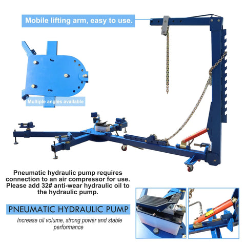Beefed-Up 10 Ton Hydraulic Auto Frame Straightener And Beam Alignment Machine with tower and chains for auto body repair.