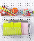 Pegboard Wire Basket Set For Hanging Wall Organization, 3 Size Bins For Pegboards And Slatwalls, White Multi Pack, front view
