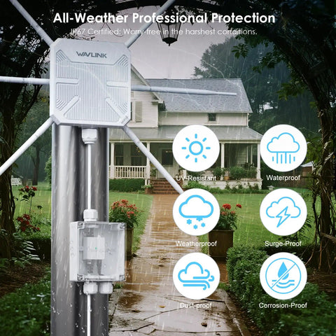 Rugged Outdoor PoE Enclosure Weatherproof IP67 Box for Outdoor WiFi Extender with wall and pole mount kit installed