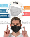 Man wearing KF94 Protective Face Mask For Adults With Adjustable Ear Loop Strap, 4 Layer Filter, 3D Ergonomic Design, Large Black