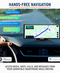 IntelliDash Pro X10 10 Inch Wireless CarPlay And Android Auto Display showing GPS navigation on a car dashboard with hands-free use.