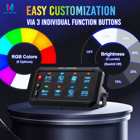 8 Gang RGB Switch Panel With Backlit Off Multifunction Toggle Switch Pod for customization and brightness levels