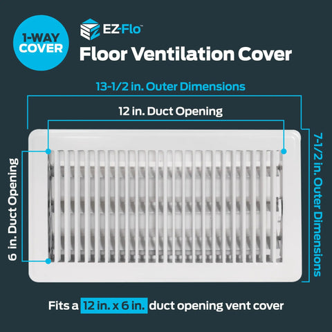 6 X 12 Inch Duct Opening Floor Register Vent Cover With One Way Deflector Adjustable Dampers And 24 Louvers product image.