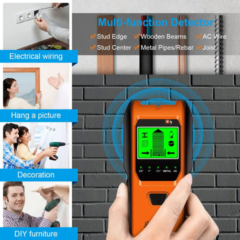 Pro Grade 5 In 1 Wall Scanner Stud Finder With Glowing Hd Display And Crisp Audio Tone For Zero Headache Metal Stud Pipe Ac Wire Spotting Behind Drywall In Bright Tropical Orange