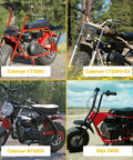Mini bikes including Coleman CT200U CT200U-EX BT200X and Baja DB30 displayed outdoors