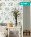 Room with Fern Wall Stencil Set 2 Pack 17 By 22.5 Inches for painting large patterns, featuring a bedside table and decor.