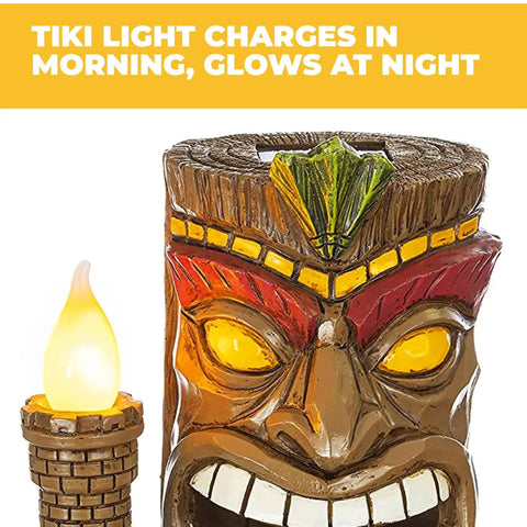 Flickering Tiki Torch Solar Light For Outdoor Decor with realistic flame, durable polyresin, and LED glow
