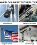 35mm Beefy Sail Block With Swivel Shackle And Ball Bearing Pulley on sailboat, kayak, flagpole, and home gym rigging