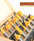 Durable Carbide Router Bit Set With Anti Kickback, 12 Pieces, Half Inch Shanks, Woodworking Tools For DIY Newbies in open wooden box