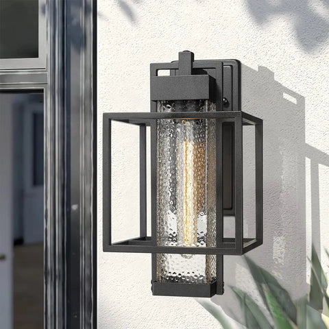 Outdoor Wall Light 1 Light Exterior Sconce In Black Finish With Bubble Glass Shade For Porch Patio Garden, wall mounted