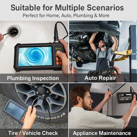 49.2 Ft Semi-Rigid Endoscope Camera With Light, Boss-Grade 1080P HD Borescope in use for plumbing, auto, tire, and appliance check