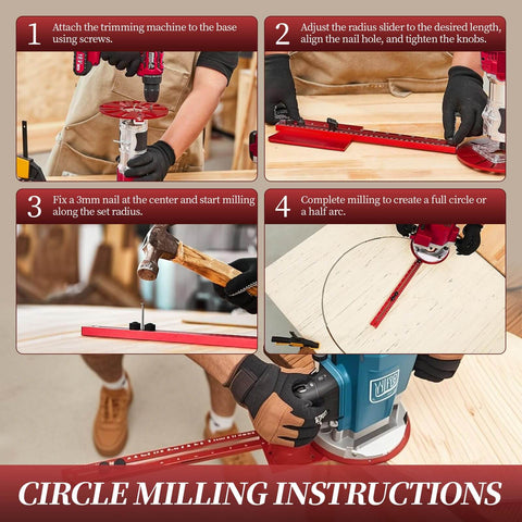 Step-by-step guide using Heavy Duty Router Circle Jig Kit With 29 Inch Radius And 16 Inch Main Scale Plus 19 To 30 Inch Extension Rails