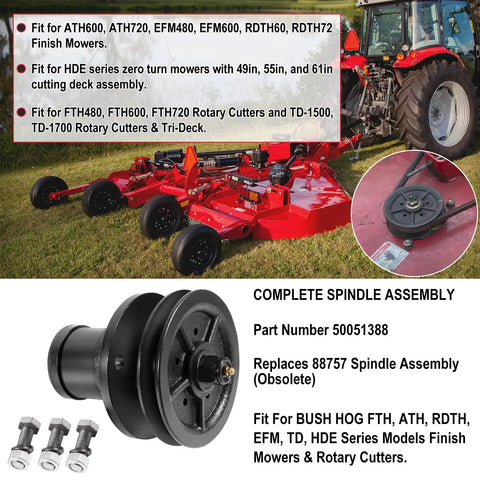 Top Shelf Heavy Duty Spindle Assembly Pull Sheave Kit Part 50051388 with pulley and bolts for Bush Hog finish mowers.