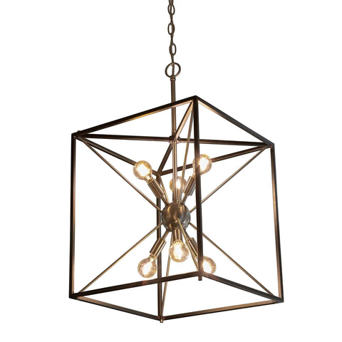 Six Light Sputnik Pendant In Brushed Steel And Glass, Glam Industrial Ceiling Light Fixture for Living Room or Dining Area, 27" Tall