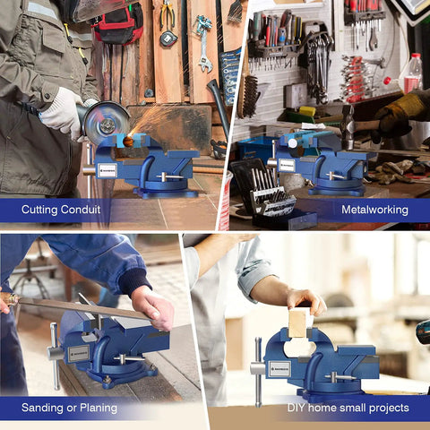 4 Inch Bench Vise With 360 Degree Swivel Base, Ductile Cast Iron Heavy Duty Vise For Home Workshop, Grips Tight on Workbench