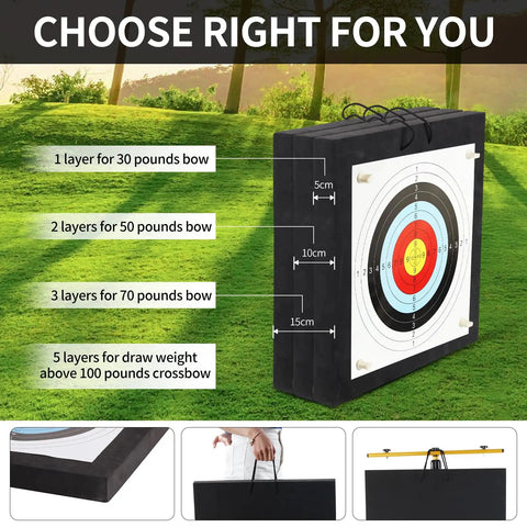 Archery Target For Backyard Practice 19.7 Inch Square 2 Inch Thick Foam Target With Cushioning EVA Material and layers shown