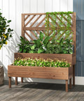Raised Garden Bed With Trellis And Two Planter Boxes 2 Tier Outdoor Wooden Elevated Planter Box With Legs And Drainage Holes Built To Last From Durable Fir Wood For Flowers Herbs Vegetables And Fruits Brown filled with plants