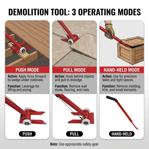 Pallet Buster Deck Wrecker Tool Heavy Duty Pry Bar For Pallets Flooring Wood Dismantling Manual Demolition Crowbar With Extra Long Handle For Maximum Leverage So You Pry Deck Boards Like A Boss. Three operating modes for push, pull, and hand-held use.