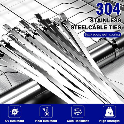 Beefy Pro Grade Heavy Duty Stainless Steel Cable Tie Gun Kit with 200 pieces of 11.8 inch metal zip ties for outdoor projects