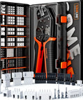 Pro Grade Crimp Tool Connector Kit With JST XH 2.5mm And Dupont 2.54mm Connector Set, 21 Types Of Connectors, 30 To 20 AWG Ratcheting Crimper For JST Series KF2510 Molex AMP EI, Ergonomic Non Slip Handle And Quick Release kit displayed