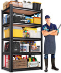 Heavy Duty Steel Shelving 5 Tier Garage Storage Racks 1900 Lbs Capacity Adjustable Metal Rack displaying tools and bins in a workshop.