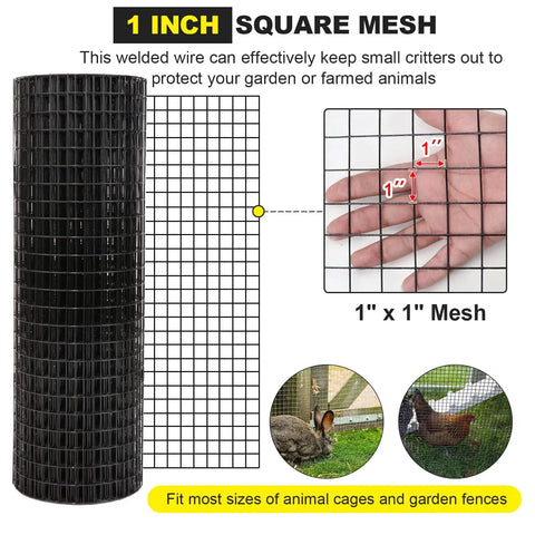 36 Inch By 50 Foot One Inch Heavy Duty Hardware Cloth 16 Gauge Black Vinyl Coated Welded Fence Mesh For Home And Garden Projects And Easy Yard Fence Upgrades For Quick Installation And Lasting Durability