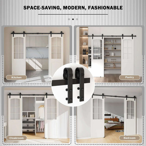 7.5 Foot Sliding Barn Door Hardware Kit For Double Doors 22.5 Inch Wide Panels in kitchen, pantry, cloakroom, bedroom