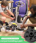 Two men assembling go-kart engine with Heavy Duty 12 Tooth Centrifugal Clutch Kit With Three Quarter Inch Bore For Go Kart And Mini Bike