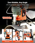 Installed VEVOR magnetic drill press on metal pipe; orange/green housing, 1400W, 2in bore