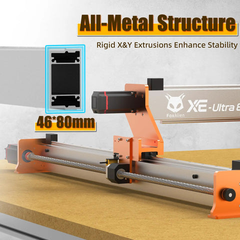 Big Benchtop CNC Router With 33x33 Inch Work Area And Four Point Seven Two Inch Pass Height NEMA 23 Closed Loop Steppers 16mm XY Ball Screws 12mm Z Screw Beefy Rigidity For Wood Aluminum Acrylic Carbon Fiber DIY Cutting, showing all-metal structure and stability features.