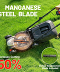 Compact 14 Inch Brushless Cordless Lawn Mower With Dual 5Ah Batteries, Long Runtime, Push Mower For Yard Garden Farm, 5 Position Height Adjustment, Lightweight Easy Start And Low Maintenance, on grass with steel blade