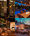 96 Ft LED Outdoor String Lights With Shatterproof S14 Bulbs Waterproof Patio Lighting creating cozy vibe in various backyard settings