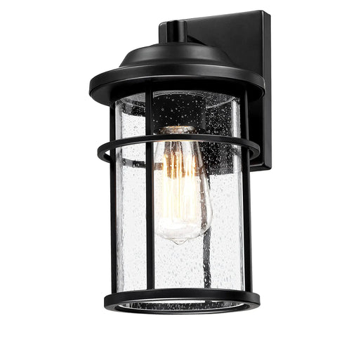 Durable Outdoor Wall Lights For House Exterior Waterproof Sconce with Seeded Glass Shade, Black Finish, E26 Socket